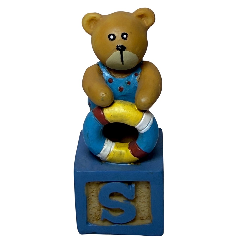 Ganz Teddy Bear Figurine Summer Beach Theme on Alphabet Block S Resin E5220